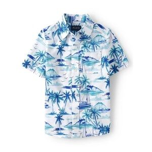 Children's Place | Boys Blue and White Tropical Casual Button Down Shirt